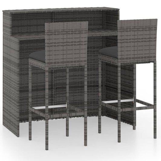 Berkfield 3 Piece Garden Bar Set with Cushions Poly Rattan Grey