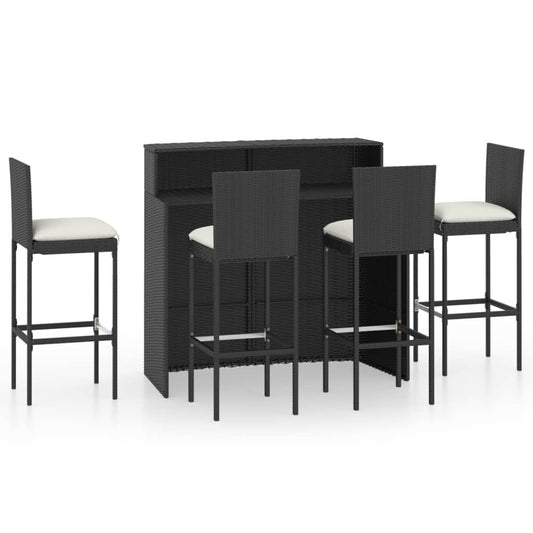 Berkfield 5 Piece Garden Bar Set with Cushions Poly Rattan Black