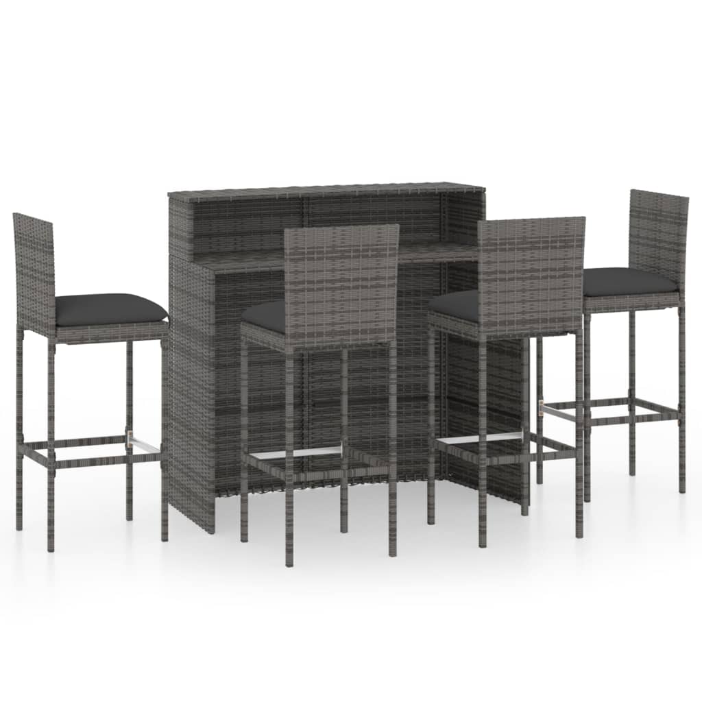 Berkfield 5 Piece Garden Bar Set with Cushions Poly Rattan Grey