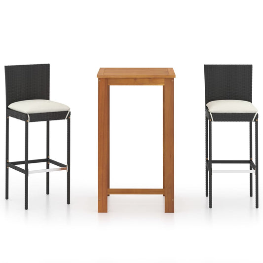 Berkfield 3 Piece Garden Bar Set with Cushions Poly Rattan Black