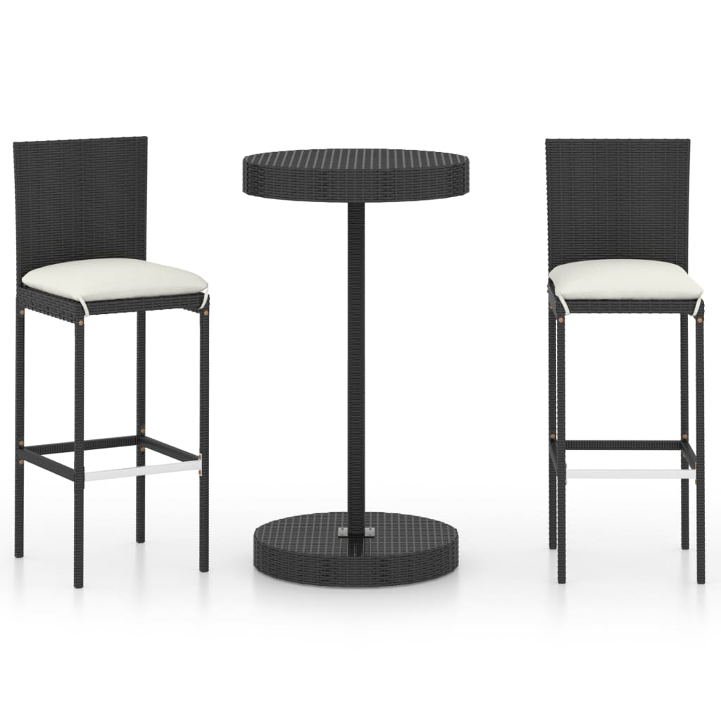 Berkfield 3 Piece Garden Bar Set with Cushions Poly Rattan Black