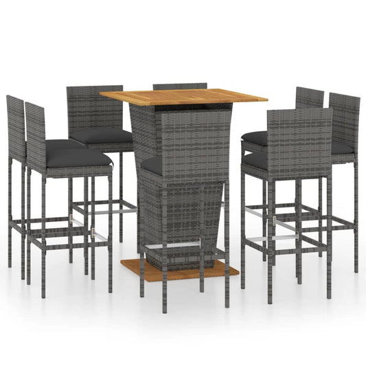 Berkfield 9 Piece Garden Bar Set with Cushions Poly Rattan Grey