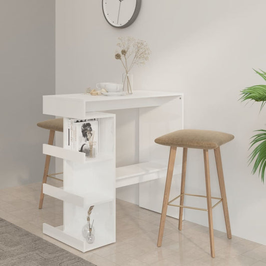 Berkfield Bar Table with Storage Rack High Gloss White 100x50x101.5 cm