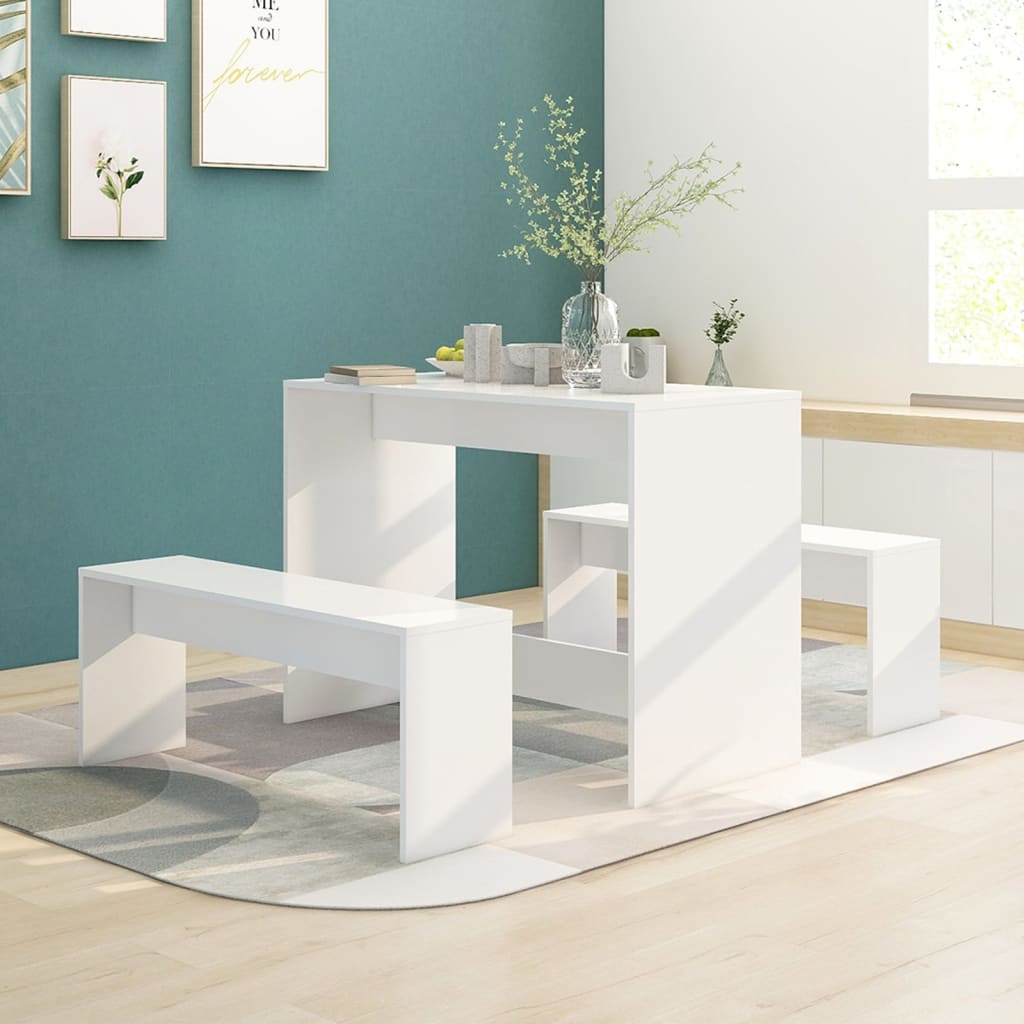Berkfield 3 Piece Dining Set White Engineered Wood