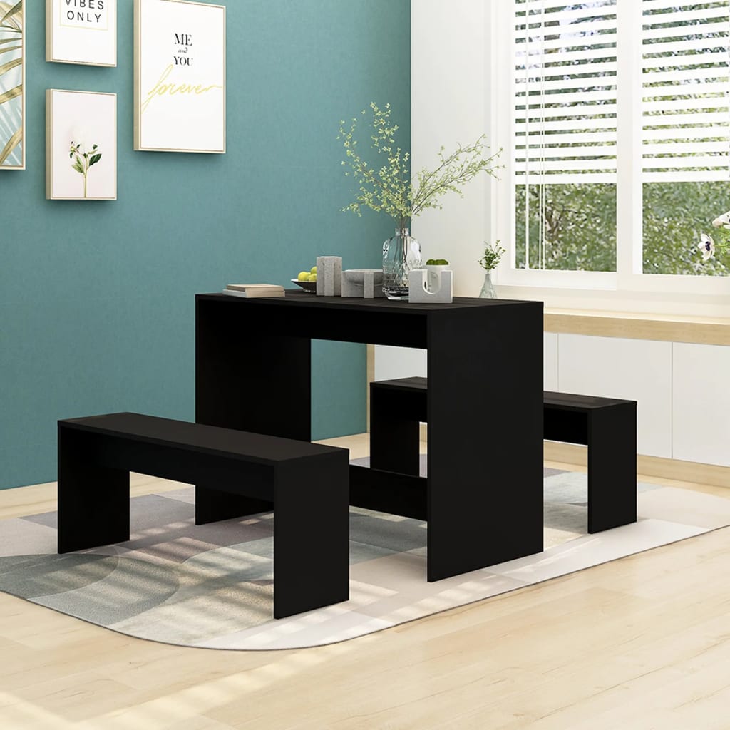 Berkfield 3 Piece Dining Set Black Engineered Wood