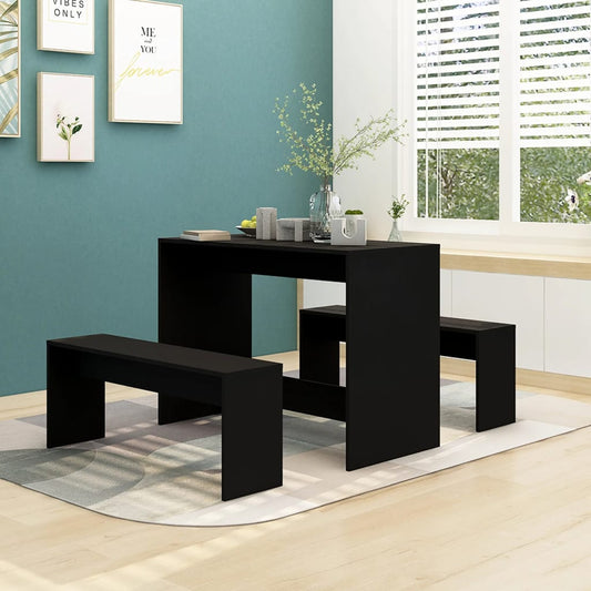 Berkfield 3 Piece Dining Set Black Engineered Wood