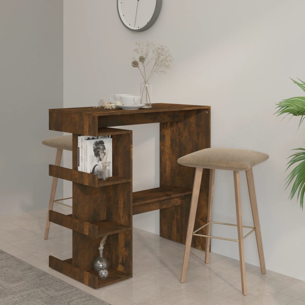 Berkfield Bar Table with Storage Rack Smoked Oak 100x50x101.5cm Engineered Wood