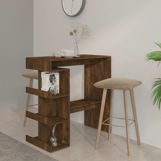Berkfield Bar Table with Storage Rack Smoked Oak 100x50x101.5cm Engineered Wood