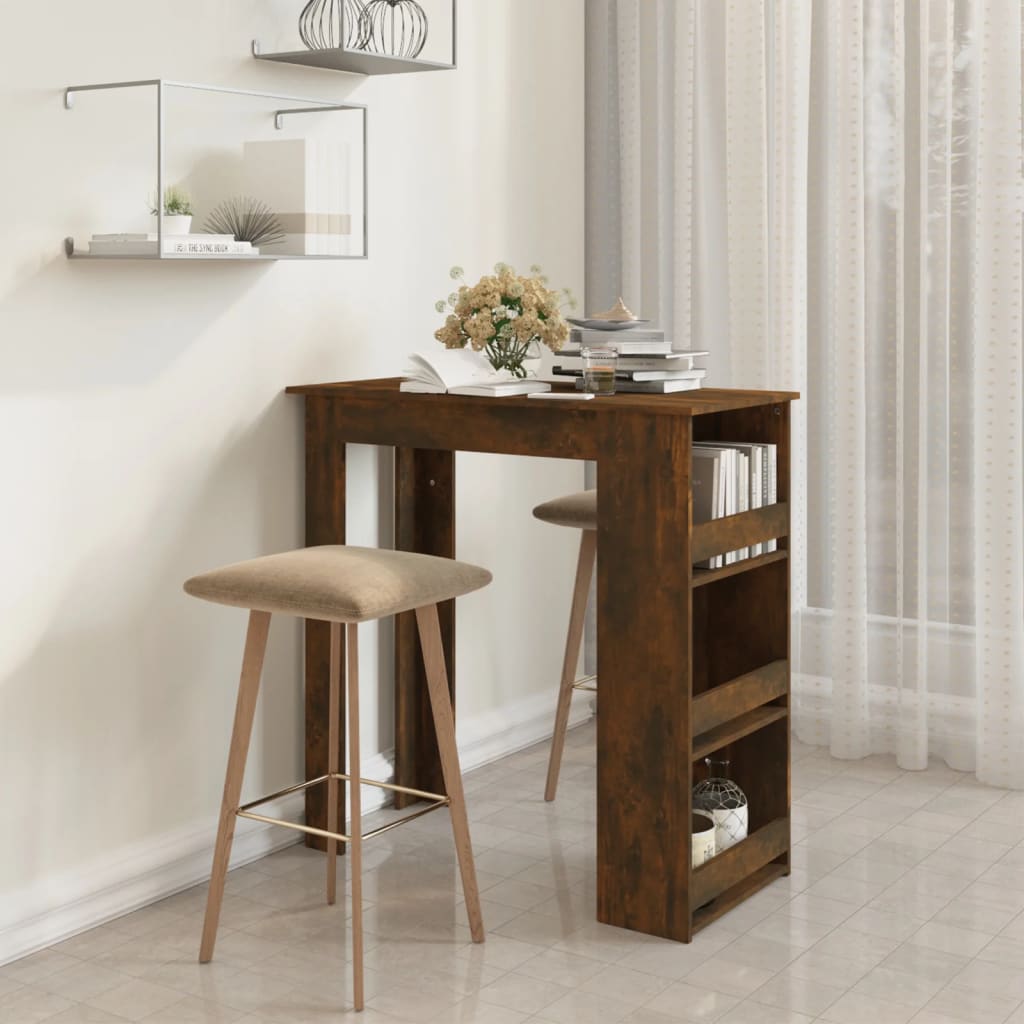 Berkfield Bar Table with Storage Rack Smoked Oak 102x50x103.5cm Engineered Wood