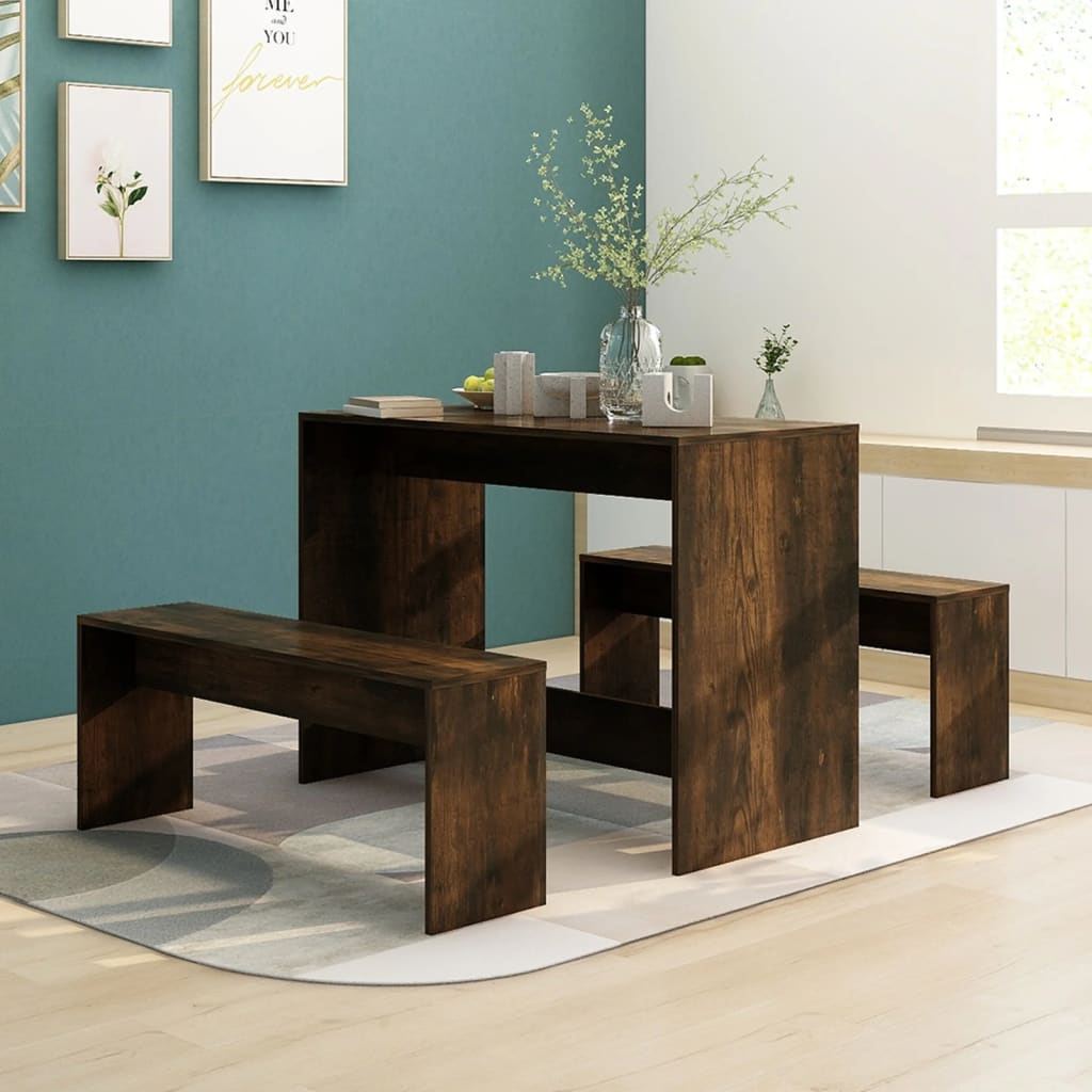 Berkfield 3 Piece Dining Set Smoked Oak Engineered Wood