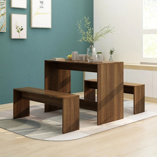 Berkfield 3 Piece Dining Set Brown Oak Engineered Wood
