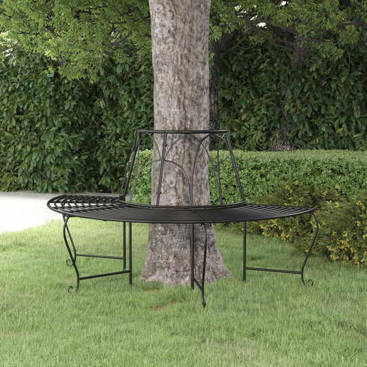 Berkfield Half Round Tree Bench �_�”�_159 cm Black Steel