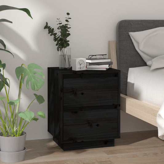 Berkfield Bedside Cabinet Black 40x35x50 cm Solid Wood Pine