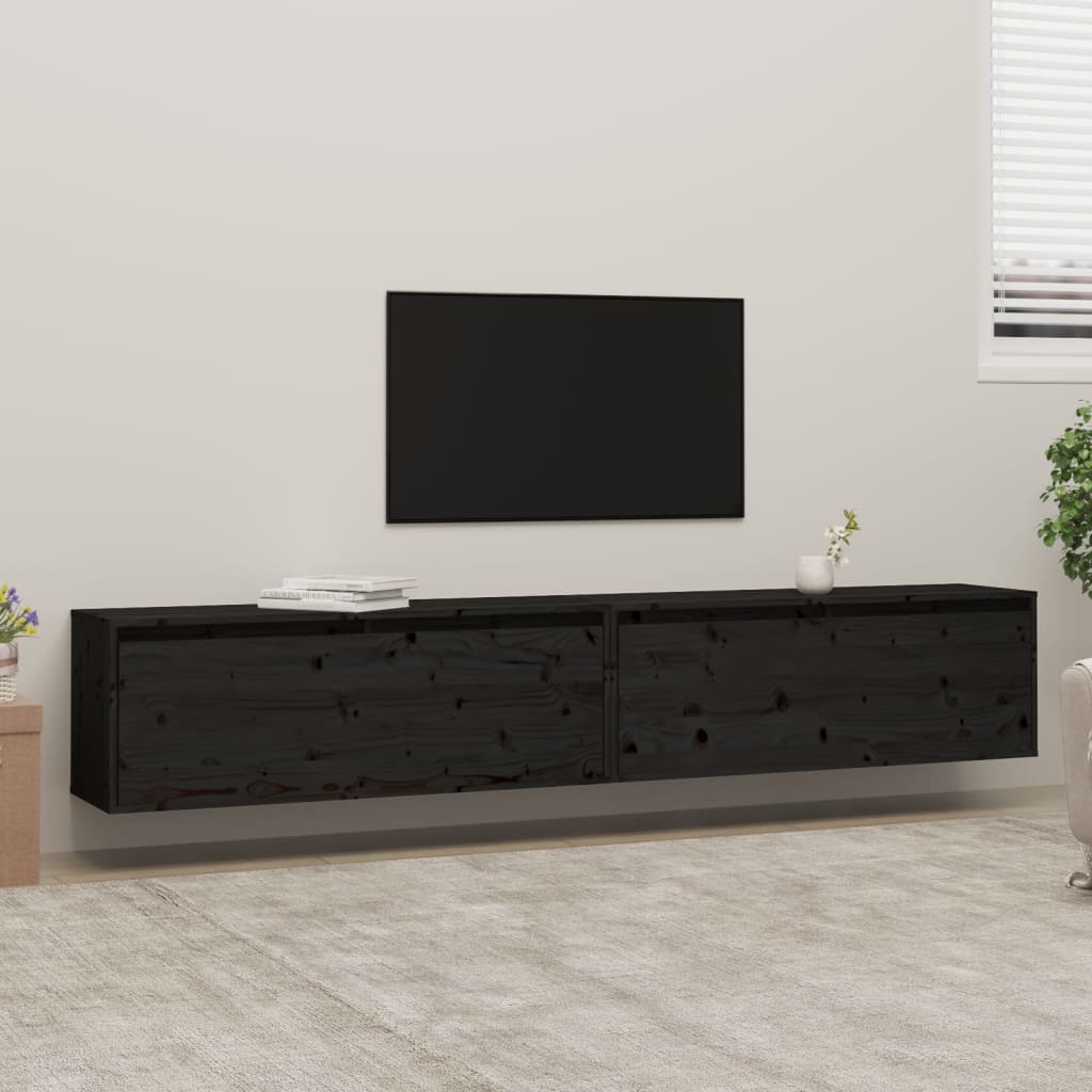 Berkfield Wall Cabinets 2 pcs Black 100x30x35 cm Solid Wood Pine