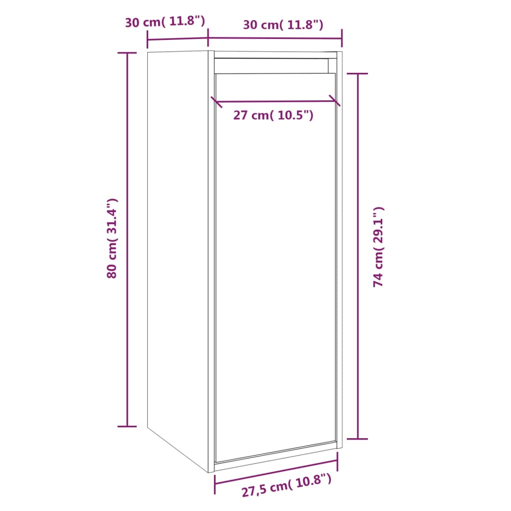Berkfield Wall Cabinet Black 30x30x80 cm Solid Wood Pine
