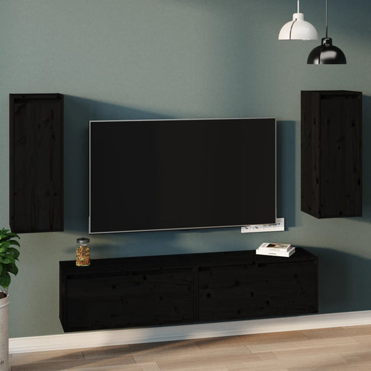 Berkfield Wall Cabinets 2 pcs Black 30x30x80 cm Solid Wood Pine