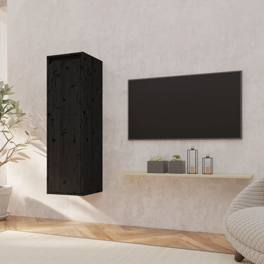 Berkfield Wall Cabinet Black 30x30x100 cm Solid Pinewood