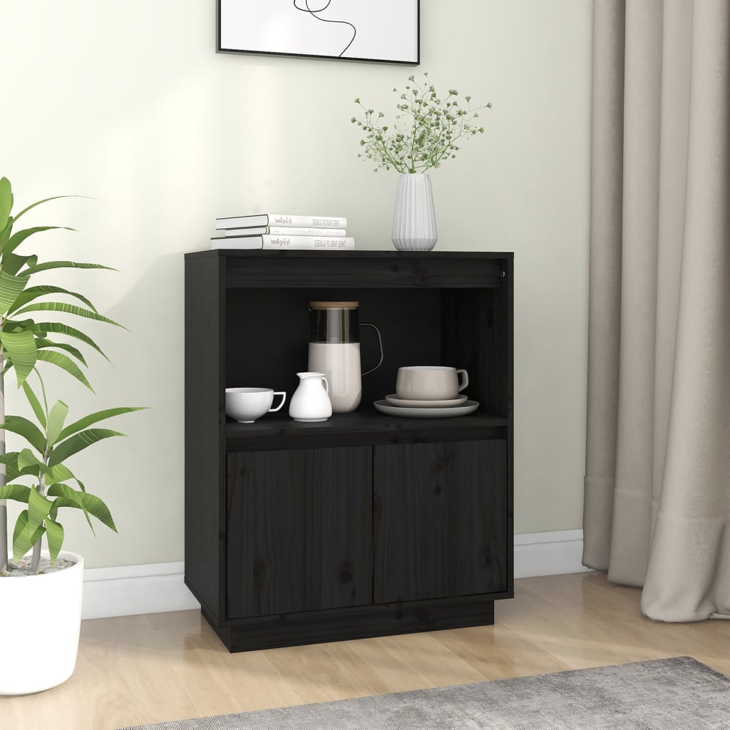 Berkfield Sideboard Black 60x34x75 cm Solid Wood Pine