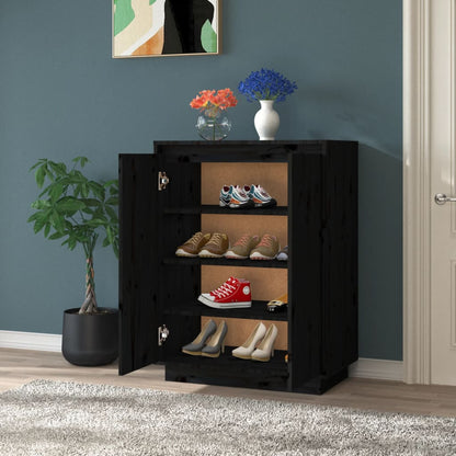 Berkfield Shoe Cabinet Black 60x35x80 cm Solid Wood Pine