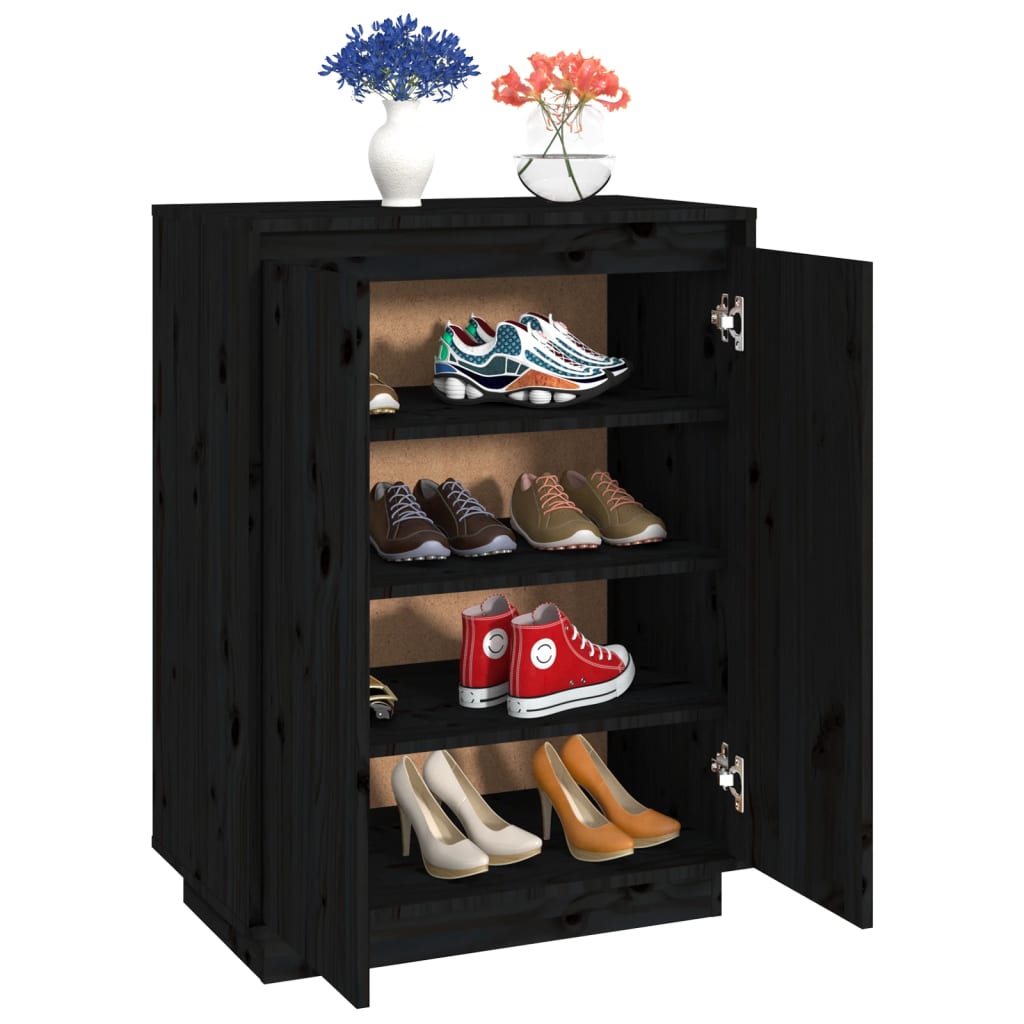 Berkfield Shoe Cabinet Black 60x35x80 cm Solid Wood Pine
