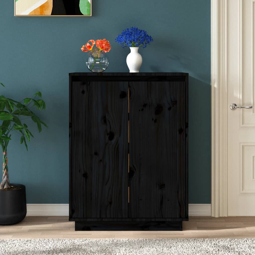 Berkfield Shoe Cabinet Black 60x35x80 cm Solid Wood Pine
