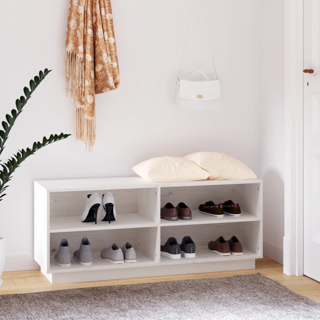 Berkfield Shoe Cabinet White 110x34x45 cm Solid Wood Pine
