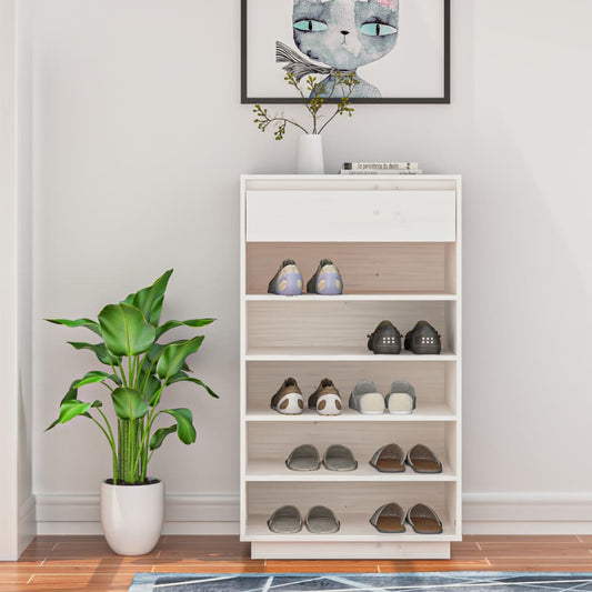 Berkfield Shoe Cabinet White 60x34x105 cm Solid Wood Pine