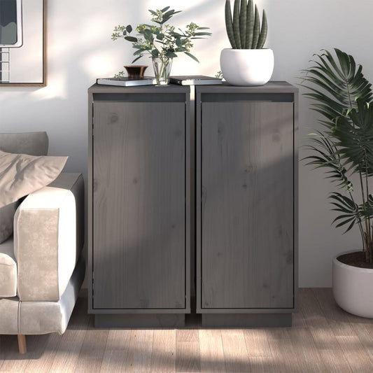 Berkfield Sideboards 2 pcs Grey 31.5x34x75 cm Solid Wood Pine