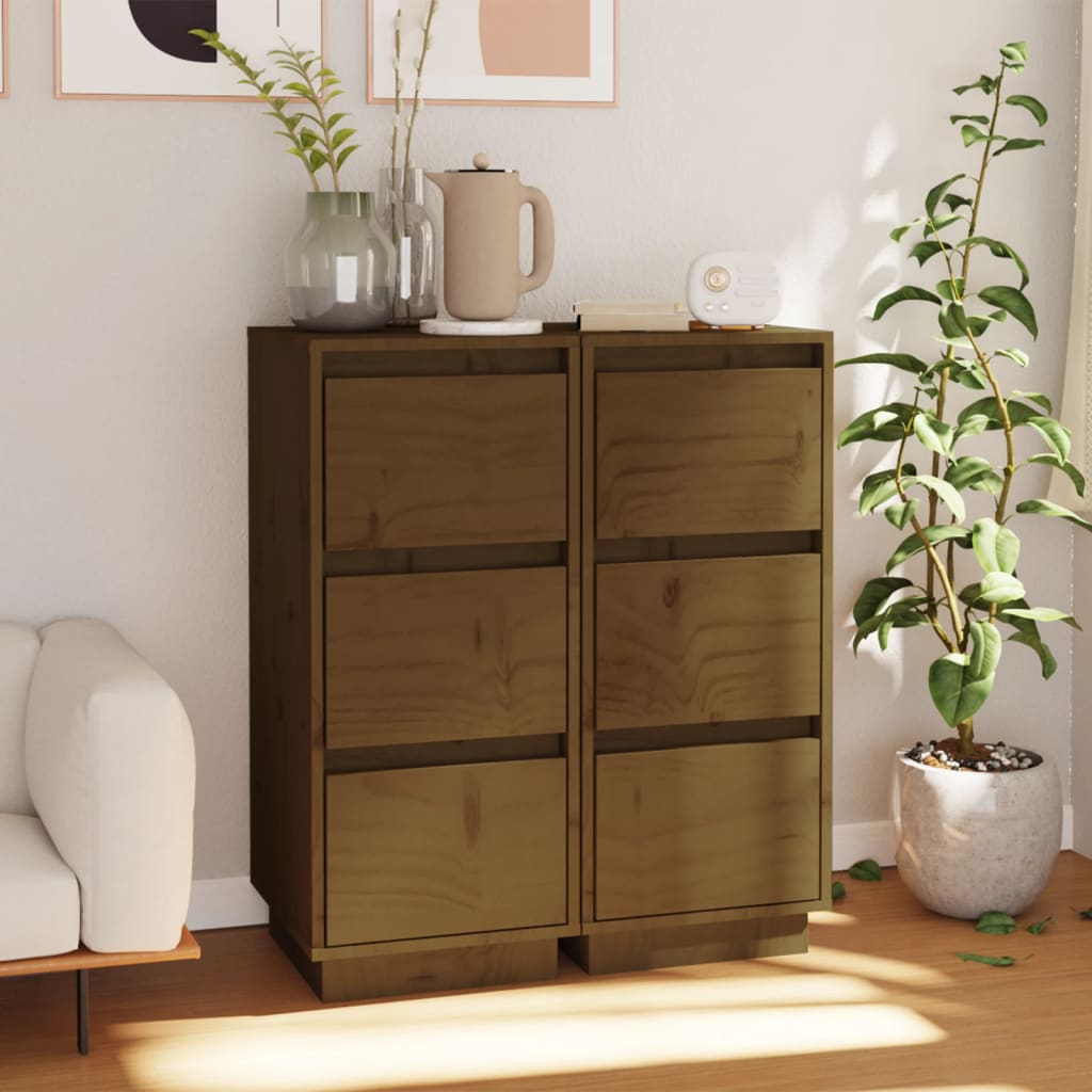 Berkfield Sideboards 2 pcs Honey Brown 32x34x75 cm Solid Wood Pine