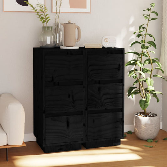 Berkfield Sideboards 2 pcs Black 32x34x75 cm Solid Wood Pine
