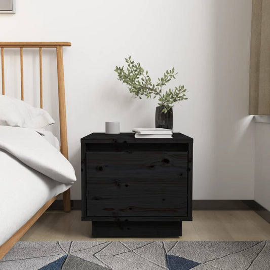 Berkfield Bedside Cabinet Black 35x34x32 cm Solid Wood Pine