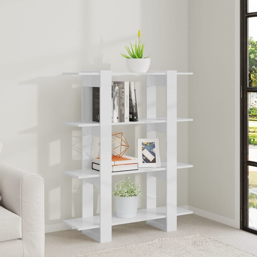 Berkfield Book Cabinet/Room Divider High Gloss White 100x30x123.5 cm