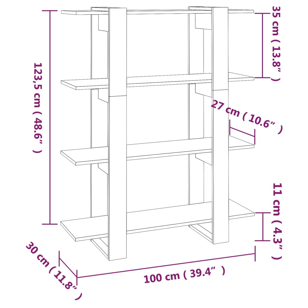 Berkfield Book Cabinet/Room Divider High Gloss White 100x30x123.5 cm