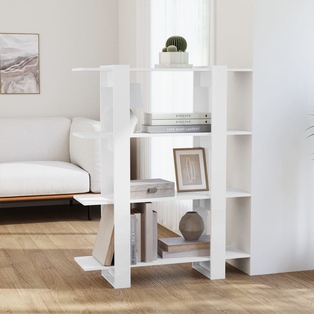 Berkfield Book Cabinet/Room Divider High Gloss White 100x30x123.5 cm