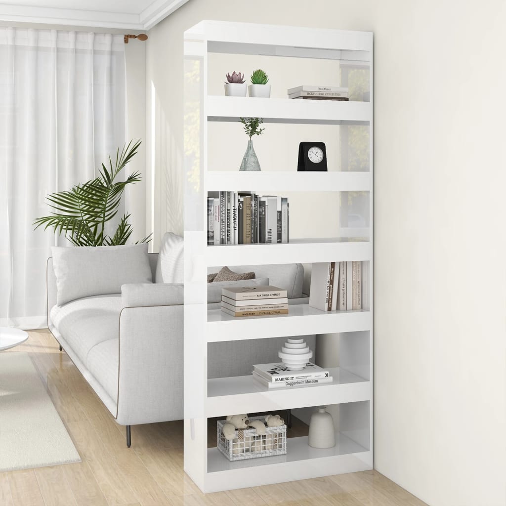 Berkfield Book Cabinet/Room Divider High Gloss White 80x30x198 cm Engineered Wood
