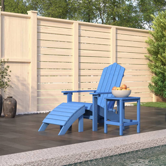 Berkfield Garden Adirondack Chair with Footstool & Table HDPE Aqua Blue