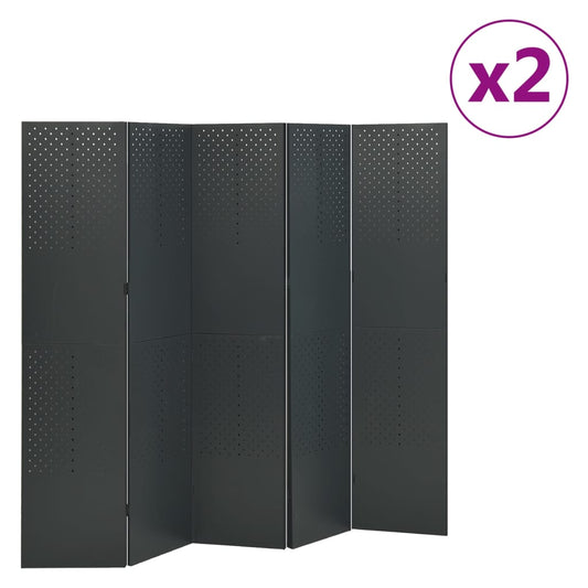 Berkfield 5-Panel Room Dividers 2 pcs Anthracite 200x180 cm Steel
