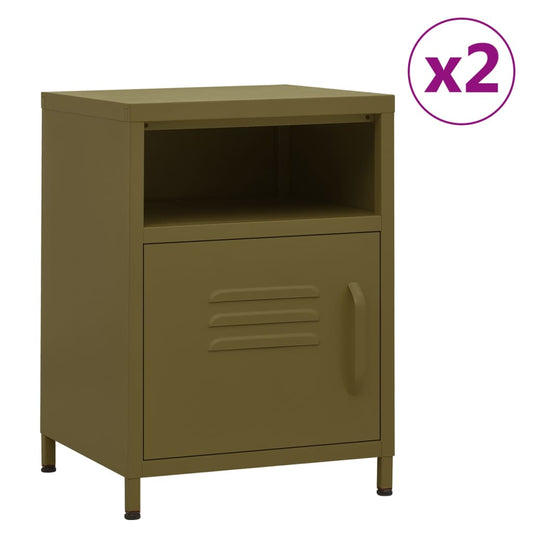 Berkfield Nightstands 2 pcs Olive Green 35x35x51 cm Steel