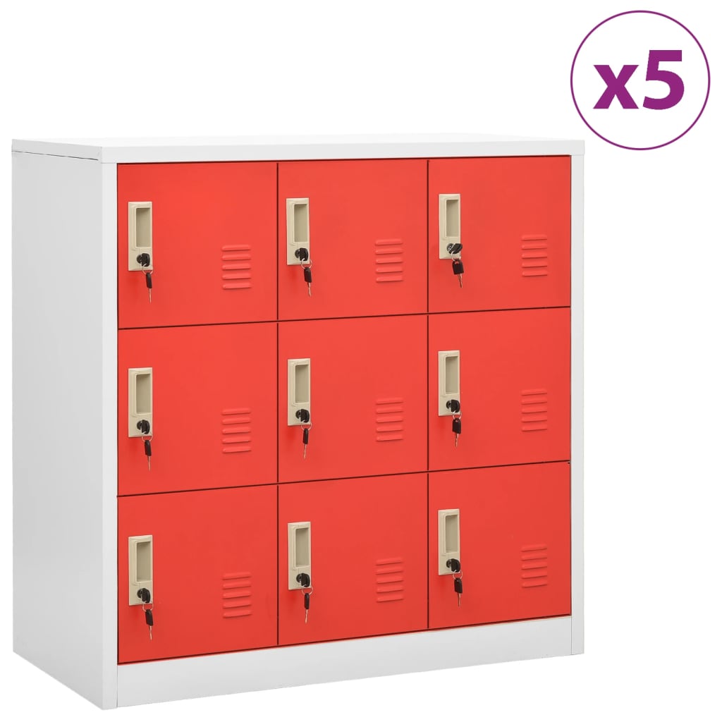 Berkfield Locker Cabinets 5 pcs Light Grey and Red 90x45x92.5 cm Steel