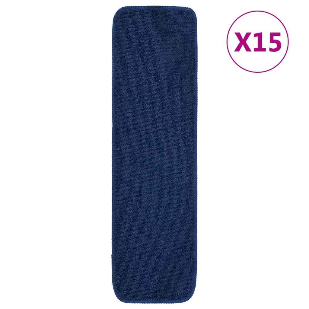 Berkfield Anti Slip Stair Mats 15 pcs 75x20 cm Navy Blue Rectangular