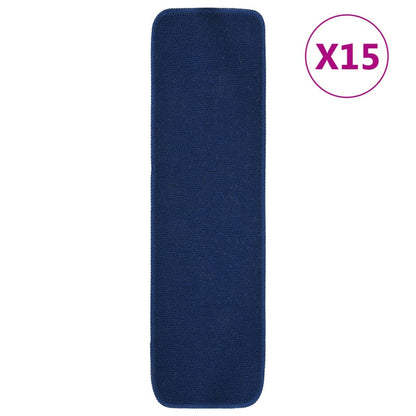 Berkfield Anti Slip Stair Mats 15 pcs 75x20 cm Navy Blue Rectangular
