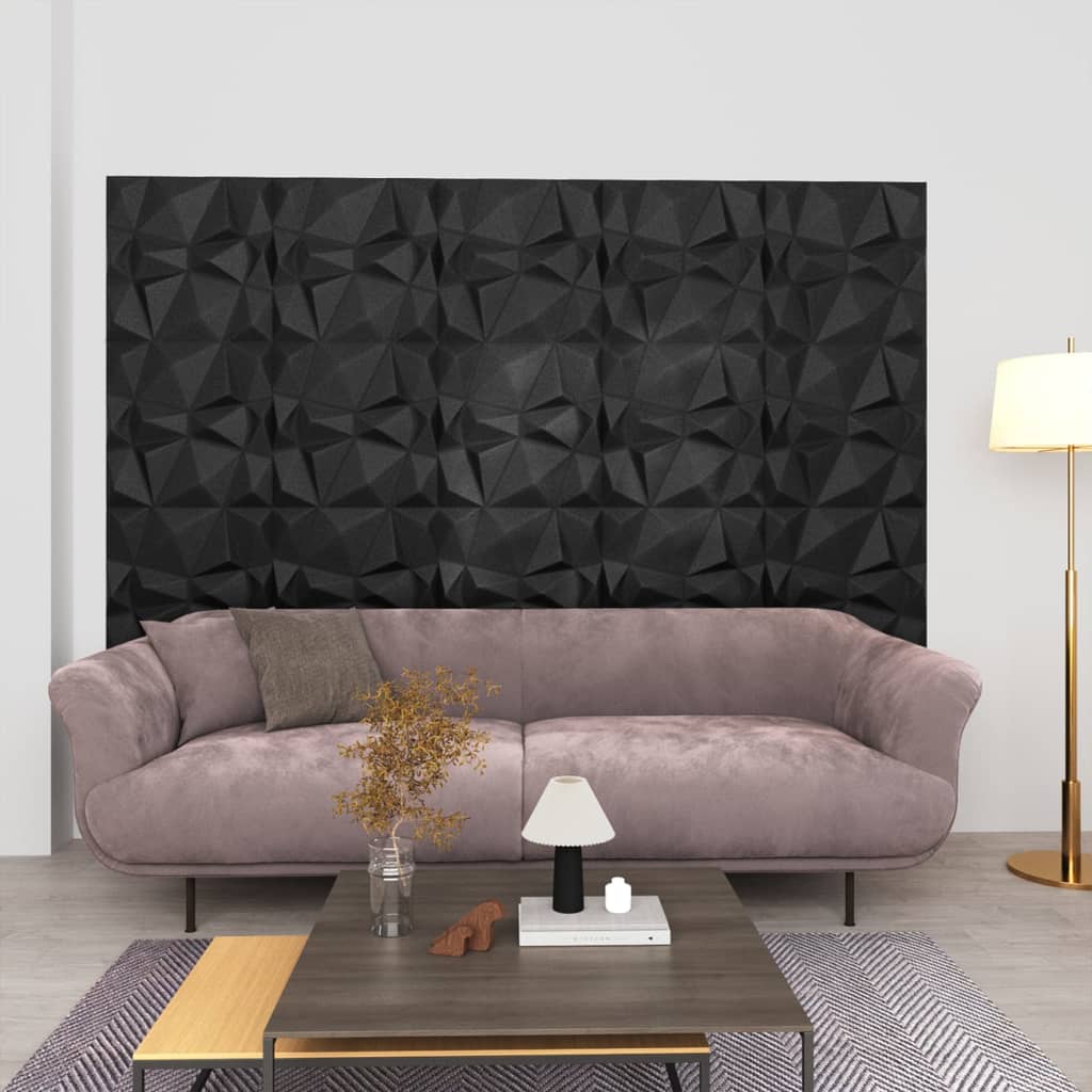 Berkfield 3D Wall Panels 48 pcs 50x50 cm Diamond Black 12 m�__