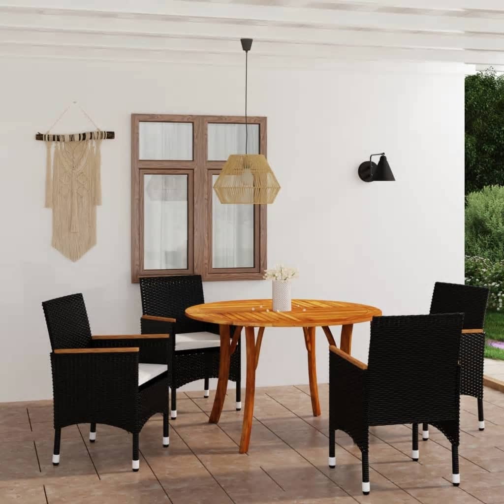 Berkfield 5 Piece Garden Dining Set with Cushions Poly Rattan Black