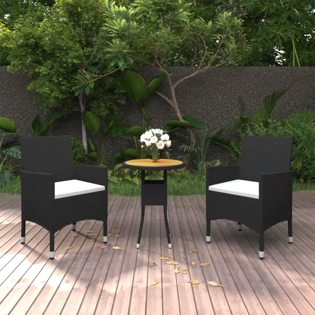 Berkfield 3 Piece Garden Bistro Set Poly Rattan and Solid Wood Black