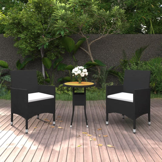Berkfield 3 Piece Garden Bistro Set Poly Rattan and Solid Wood Black