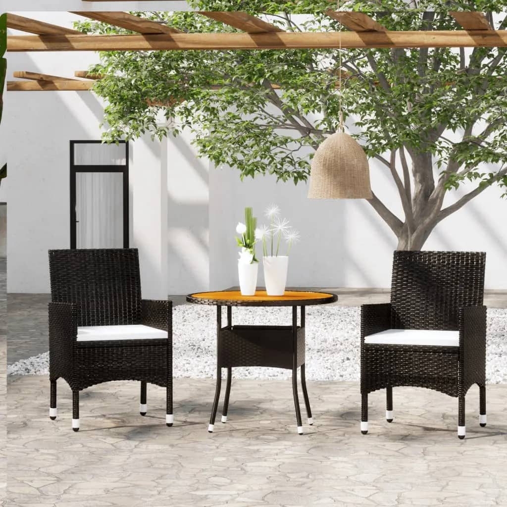 Berkfield 3 Piece Garden Bistro Set Poly Rattan and Solid Wood Black