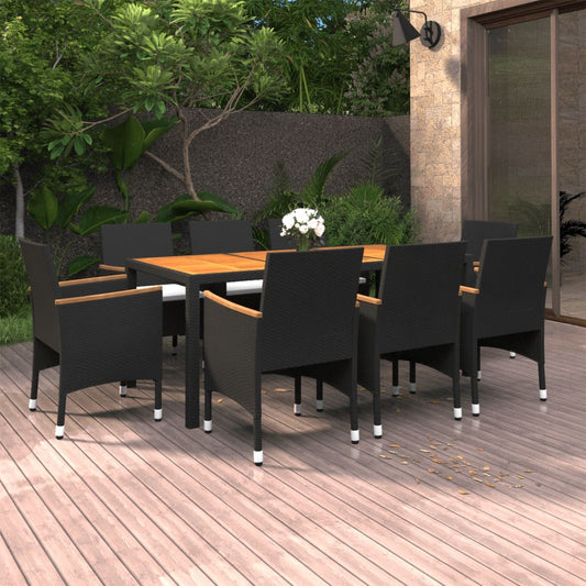 Berkfield 9 Piece Garden Dining Set Poly Rattan and Solid Wood Black