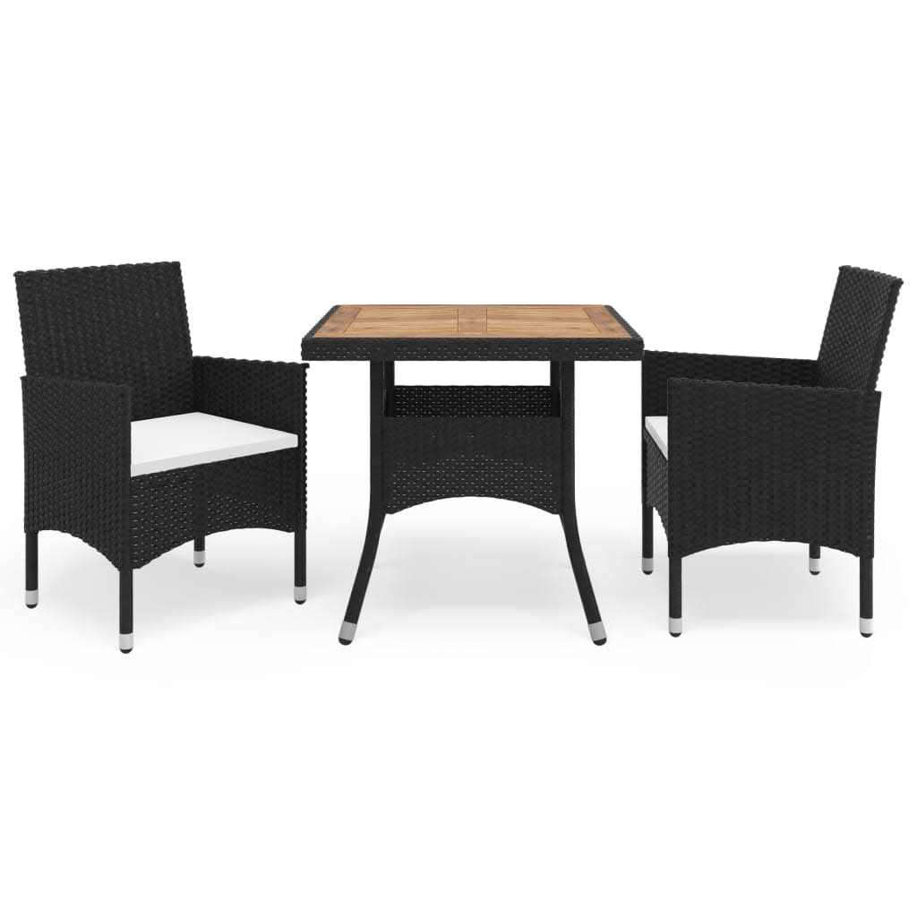 Berkfield 3 Piece Garden Dining Set Poly Rattan and Solid Wood Black