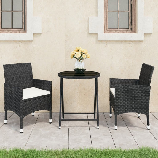 Berkfield 3 Piece Garden Bistro Set Poly Rattan and Tempered Glass Black