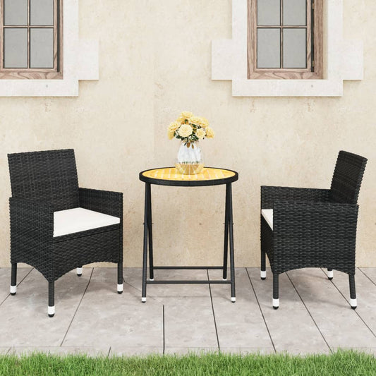 Berkfield 3 Piece Garden Bistro Set Poly Rattan and Acacia Wood Black